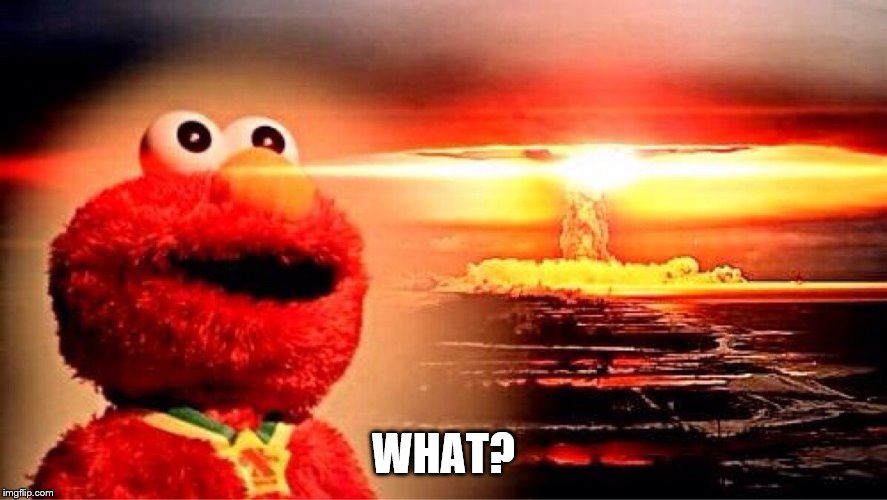 elmo nuclear explosion | WHAT? | image tagged in elmo nuclear explosion | made w/ Imgflip meme maker