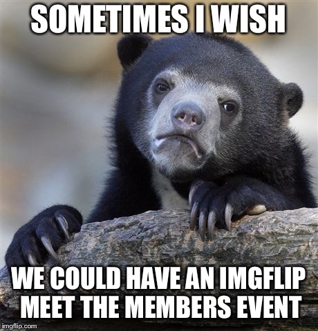 Confession Bear | SOMETIMES I WISH; WE COULD HAVE AN IMGFLIP MEET THE MEMBERS EVENT | image tagged in memes,confession bear | made w/ Imgflip meme maker