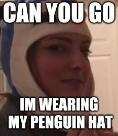 penguin hat meme | CAN YOU GO; IM WEARING MY PENGUIN HAT | image tagged in penguin hat meme,animaljammer330,lauren,animaljam,animal jam meme | made w/ Imgflip meme maker