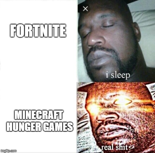 Sleeping Shaq | FORTNITE; MINECRAFT HUNGER GAMES | image tagged in memes,sleeping shaq | made w/ Imgflip meme maker