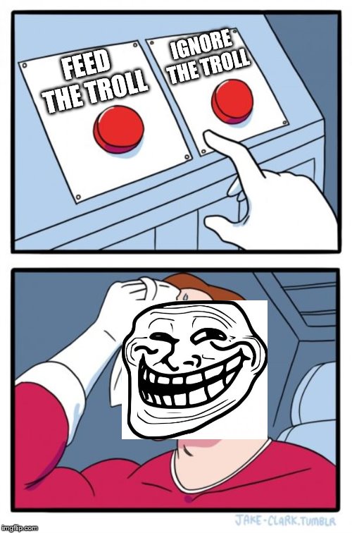 Two Buttons | IGNORE THE TROLL; FEED THE TROLL | image tagged in memes,two buttons | made w/ Imgflip meme maker