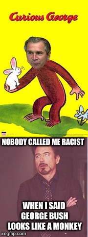 NOBODY CALLED ME RACIST WHEN I SAID GEORGE BUSH LOOKS LIKE A MONKEY | made w/ Imgflip meme maker