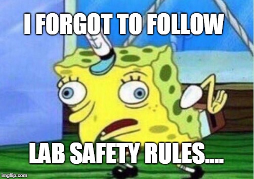 Mocking Spongebob | I FORGOT TO FOLLOW; LAB SAFETY RULES.... | image tagged in memes,mocking spongebob | made w/ Imgflip meme maker