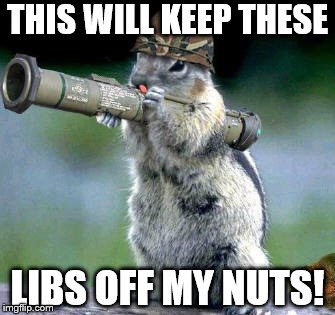 Bazooka Squirrel Meme | THIS WILL KEEP THESE; LIBS OFF MY NUTS! | image tagged in memes,bazooka squirrel | made w/ Imgflip meme maker