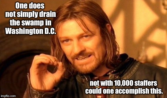 One Does Not Simply Meme | One does not simply drain the swamp in Washington D.C. not with 10,000 staffers could one accomplish this. | image tagged in memes,one does not simply,drain swamp,staffers | made w/ Imgflip meme maker