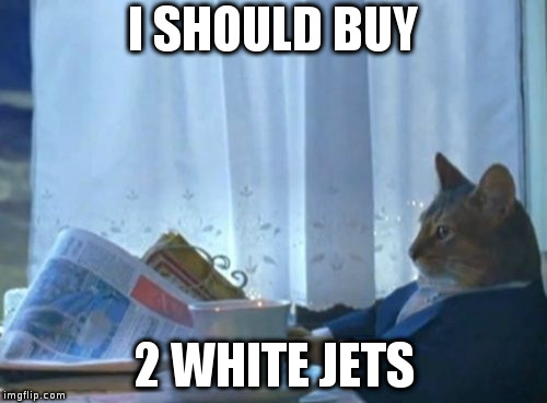 I Should Buy A Boat Cat | I SHOULD BUY; 2 WHITE JETS | image tagged in memes,i should buy a boat cat | made w/ Imgflip meme maker