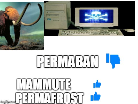 Blank White Template | PERMABAN; MAMMUTE                            PERMAFROST | image tagged in blank white template | made w/ Imgflip meme maker