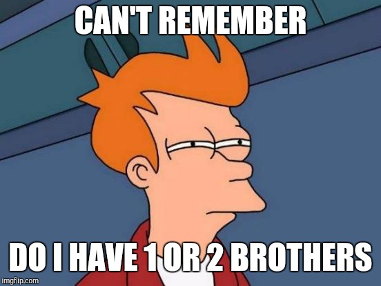 Futurama Fry Meme | CAN'T REMEMBER; DO I HAVE 1 OR 2 BROTHERS | image tagged in memes,futurama fry | made w/ Imgflip meme maker