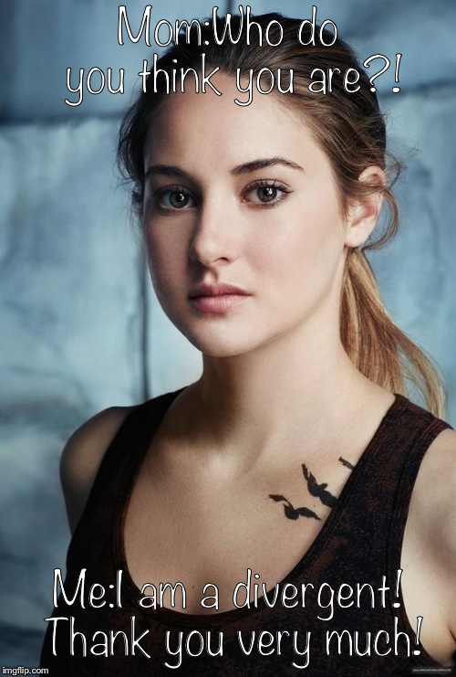 Mom:Who do you think you are?! Me:I am a divergent! Thank you very much! | image tagged in tris prior | made w/ Imgflip meme maker