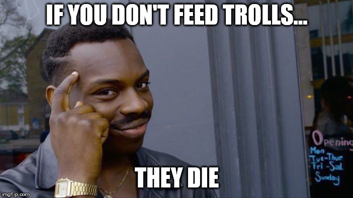 Roll Safe Think About It Meme | IF YOU DON'T FEED TROLLS... THEY DIE | image tagged in memes,roll safe think about it | made w/ Imgflip meme maker