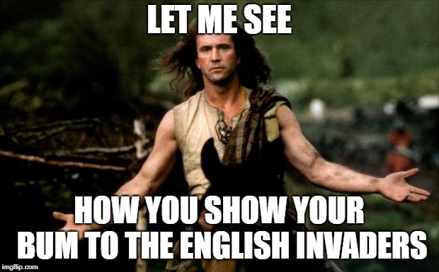 come at me bro mel gibson |  LET ME SEE; HOW YOU SHOW YOUR BUM TO THE ENGLISH INVADERS | image tagged in come at me bro mel gibson | made w/ Imgflip meme maker