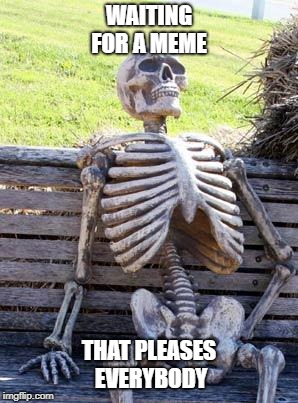 Waiting Skeleton | WAITING FOR A MEME; THAT PLEASES EVERYBODY | image tagged in memes,waiting skeleton | made w/ Imgflip meme maker