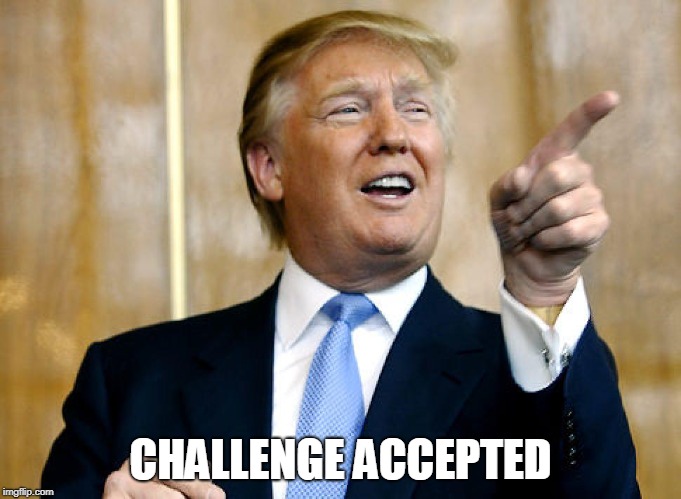 Donald Trump Pointing | CHALLENGE ACCEPTED | image tagged in donald trump pointing | made w/ Imgflip meme maker