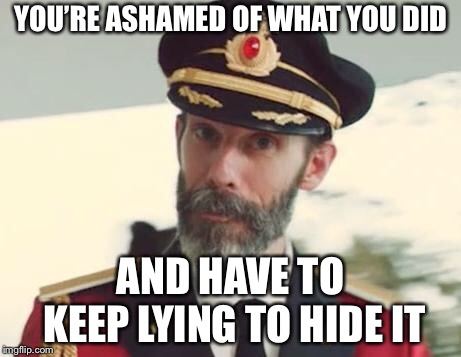 Captain Obvious | YOU’RE ASHAMED OF WHAT YOU DID; AND HAVE TO KEEP LYING TO HIDE IT | image tagged in captain obvious | made w/ Imgflip meme maker