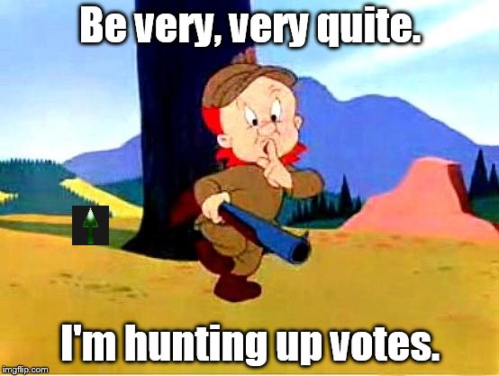 Elmer Fudd | Be very, very quite. I'm hunting up votes. | image tagged in elmer fudd | made w/ Imgflip meme maker