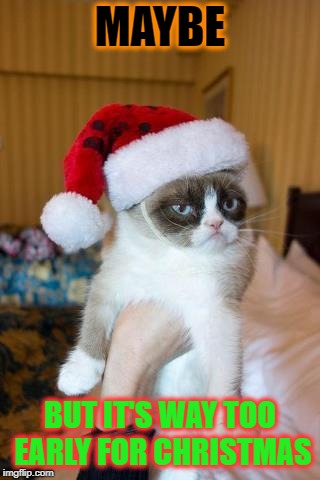 Grumpy Cat Christmas Meme | MAYBE BUT IT'S WAY TOO EARLY FOR CHRISTMAS | image tagged in memes,grumpy cat christmas,grumpy cat | made w/ Imgflip meme maker
