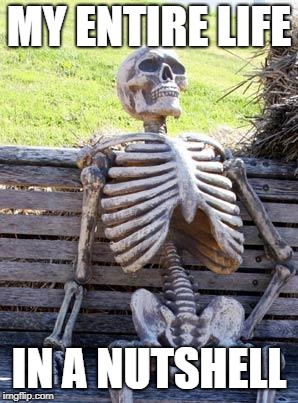 Waiting Skeleton | MY ENTIRE LIFE; IN A NUTSHELL | image tagged in memes,waiting skeleton | made w/ Imgflip meme maker