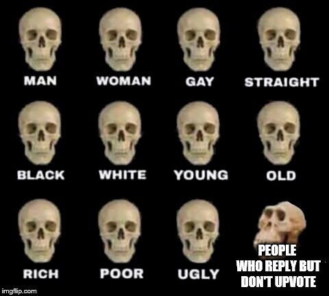idiot skull | PEOPLE WHO REPLY BUT DON'T UPVOTE | image tagged in idiot skull | made w/ Imgflip meme maker