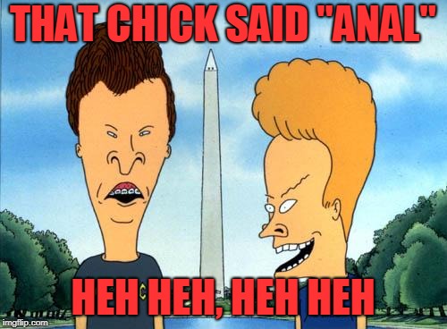 beavis and butthead | THAT CHICK SAID "ANAL" HEH HEH, HEH HEH | image tagged in beavis and butthead | made w/ Imgflip meme maker