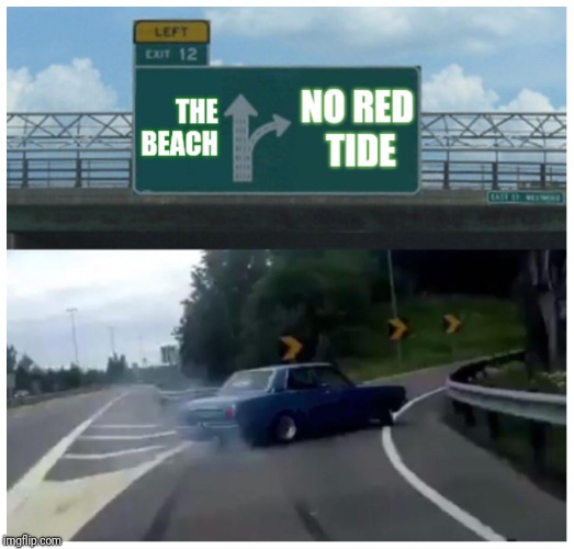 No Red Tide | image tagged in exit,left exit 12 off ramp,exit 12 highway meme,florida,beach,texas | made w/ Imgflip meme maker