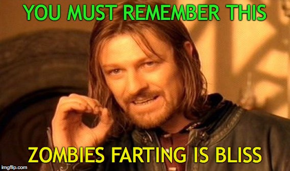 One Does Not Simply | YOU MUST REMEMBER THIS; ZOMBIES FARTING IS BLISS | image tagged in memes,one does not simply | made w/ Imgflip meme maker