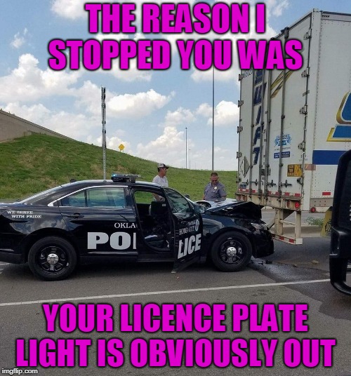 dump ass cop  | THE REASON I STOPPED YOU WAS; YOUR LICENCE PLATE LIGHT IS OBVIOUSLY OUT | image tagged in cops | made w/ Imgflip meme maker