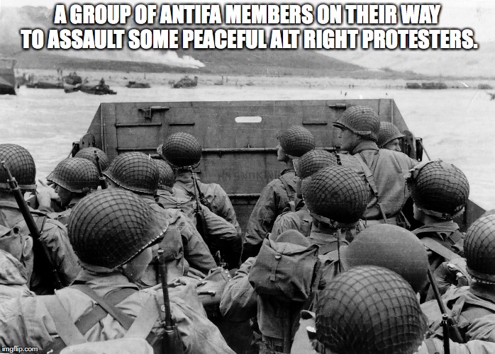 WWII | A GROUP OF ANTIFA MEMBERS ON THEIR WAY TO ASSAULT SOME PEACEFUL ALT RIGHT PROTESTERS. | image tagged in world war ii,nazi,alt right,antifa,charlottesville | made w/ Imgflip meme maker