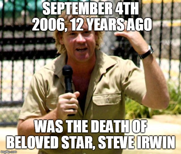 RIP - but thankfully earlier this year it was announced he would join the Hollywood Walk Of Fame | SEPTEMBER 4TH 2006, 12 YEARS AGO; WAS THE DEATH OF BELOVED STAR, STEVE IRWIN | image tagged in steve irwin,memes,rip,steve irwin crocodile hunter,2006,tv | made w/ Imgflip meme maker