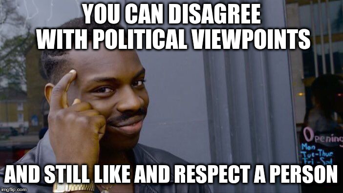 Roll Safe Think About It Meme | YOU CAN DISAGREE WITH POLITICAL VIEWPOINTS AND STILL LIKE AND RESPECT A PERSON | image tagged in memes,roll safe think about it | made w/ Imgflip meme maker