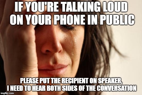 It does leave us open minded to what might be going on on the other end though | IF YOU'RE TALKING LOUD ON YOUR PHONE IN PUBLIC; PLEASE PUT THE RECIPIENT ON SPEAKER, I NEED TO HEAR BOTH SIDES OF THE CONVERSATION | image tagged in memes,first world problems,dank memes,funny | made w/ Imgflip meme maker
