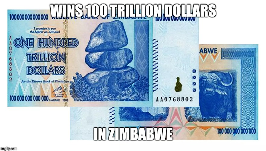WINS 100 TRILLION DOLLARS IN ZIMBABWE | made w/ Imgflip meme maker
