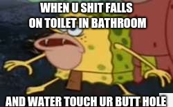 Spongegar on bathroom | WHEN U SHIT FALLS ON TOILET IN BATHROOM; AND WATER TOUCH UR BUTT HOLE | image tagged in spongegar meme,spongegar toilet,spongegar bathrom | made w/ Imgflip meme maker
