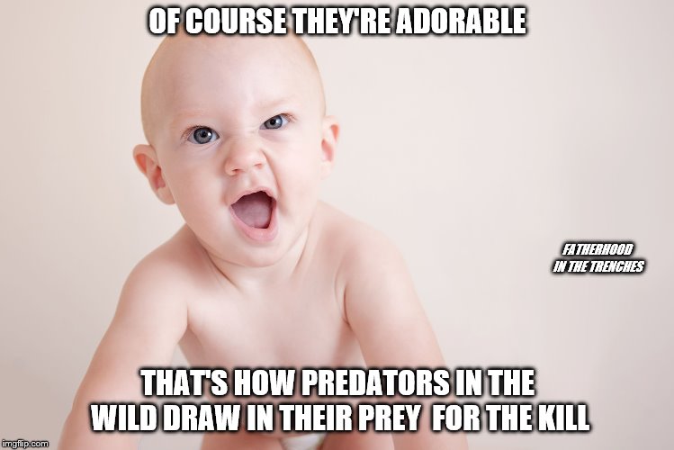 Top of the Food Chain | OF COURSE THEY'RE ADORABLE; FATHERHOOD IN THE TRENCHES; THAT'S HOW PREDATORS IN THE WILD DRAW IN THEIR PREY  FOR THE KILL | image tagged in children,predators,prey,babies,cute | made w/ Imgflip meme maker