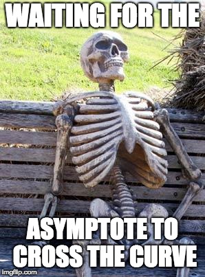 Waiting Skeleton | WAITING FOR THE; ASYMPTOTE TO CROSS THE CURVE | image tagged in memes,waiting skeleton | made w/ Imgflip meme maker