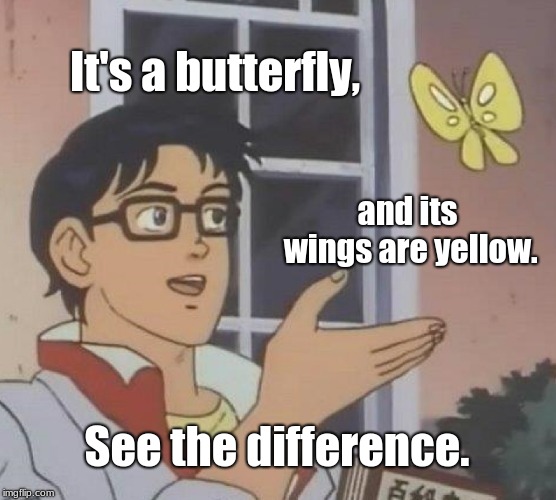 Is This A Pigeon | It's a butterfly, and its wings are yellow. See the difference. | image tagged in memes,is this a pigeon | made w/ Imgflip meme maker