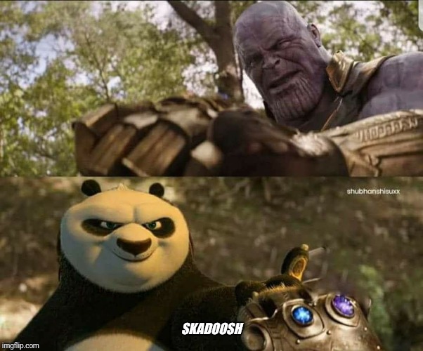 Infinity Panda | SKADOOSH | image tagged in thanos,kung fu panda,skadoosh,infinity war,infinity panda | made w/ Imgflip meme maker