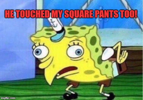 Mocking Spongebob Meme | HE TOUCHED MY SQUARE PANTS TOO! | image tagged in memes,mocking spongebob | made w/ Imgflip meme maker