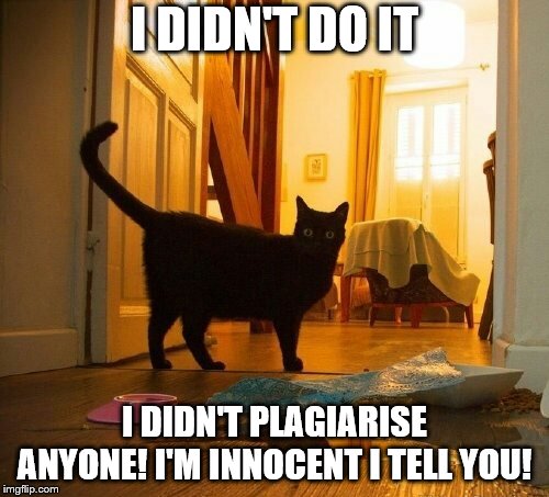 i didn't do it | I DIDN'T DO IT; I DIDN'T PLAGIARISE ANYONE! I'M INNOCENT I TELL YOU! | image tagged in i didn't do it | made w/ Imgflip meme maker