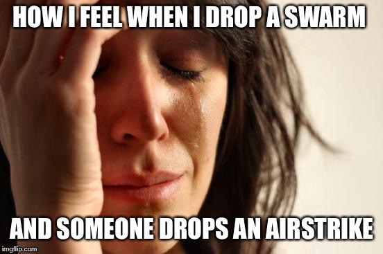 First World Problems Meme | HOW I FEEL WHEN I DROP A SWARM; AND SOMEONE DROPS AN AIRSTRIKE | image tagged in memes,first world problems | made w/ Imgflip meme maker