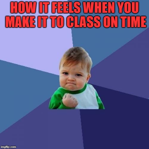 Success Kid Meme | HOW IT FEELS WHEN YOU MAKE IT TO CLASS ON TIME | image tagged in memes,success kid | made w/ Imgflip meme maker