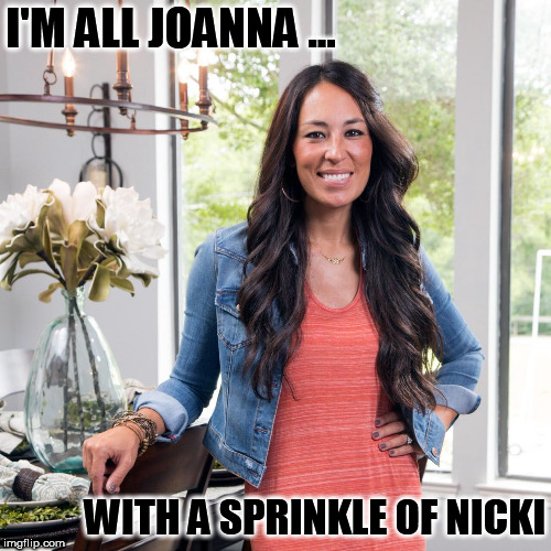 I'm all Joanna... | I'M ALL JOANNA ... WITH A SPRINKLE OF NICKI | image tagged in joanna gaines | made w/ Imgflip meme maker
