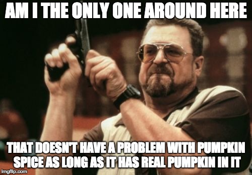 Am I The Only One Around Here Meme | AM I THE ONLY ONE AROUND HERE; THAT DOESN'T HAVE A PROBLEM WITH PUMPKIN SPICE AS LONG AS IT HAS REAL PUMPKIN IN IT | image tagged in memes,am i the only one around here | made w/ Imgflip meme maker