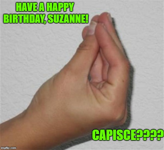 italian gesture | HAVE A HAPPY BIRTHDAY, SUZANNE! CAPISCE???? | image tagged in italian gesture | made w/ Imgflip meme maker