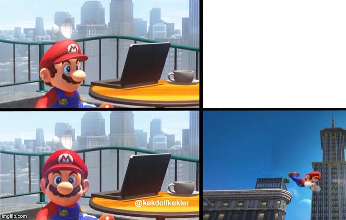 Mario jumps off of a building Blank Meme Template