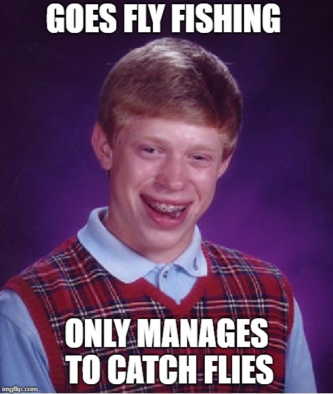 Bad Luck Brian Meme | GOES FLY FISHING ONLY MANAGES TO CATCH FLIES | image tagged in memes,bad luck brian | made w/ Imgflip meme maker