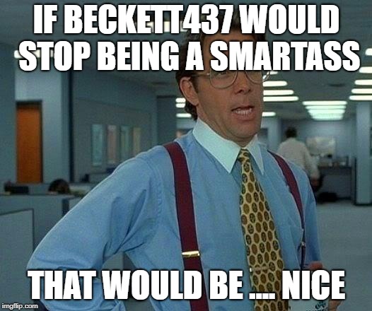 That Would Be Great Meme | IF BECKETT437 WOULD STOP BEING A SMARTASS THAT WOULD BE .... NICE | image tagged in memes,that would be great | made w/ Imgflip meme maker