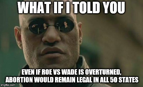 Matrix Morpheus | WHAT IF I TOLD YOU; EVEN IF ROE VS WADE IS OVERTURNED, ABORTION WOULD REMAIN LEGAL IN ALL 50 STATES | image tagged in memes,matrix morpheus | made w/ Imgflip meme maker