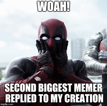 Deadpool Surprised Meme | WOAH! SECOND BIGGEST MEMER REPLIED TO MY CREATION | image tagged in memes,deadpool surprised | made w/ Imgflip meme maker