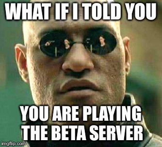 What if i told you | WHAT IF I TOLD YOU; YOU ARE PLAYING THE BETA SERVER | image tagged in what if i told you | made w/ Imgflip meme maker