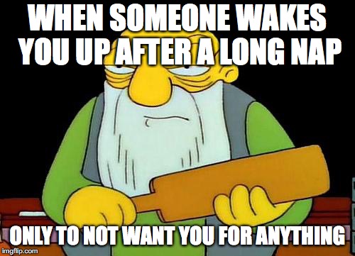 That's a paddlin' Meme | WHEN SOMEONE WAKES YOU UP AFTER A LONG NAP; ONLY TO NOT WANT YOU FOR ANYTHING | image tagged in memes,that's a paddlin' | made w/ Imgflip meme maker